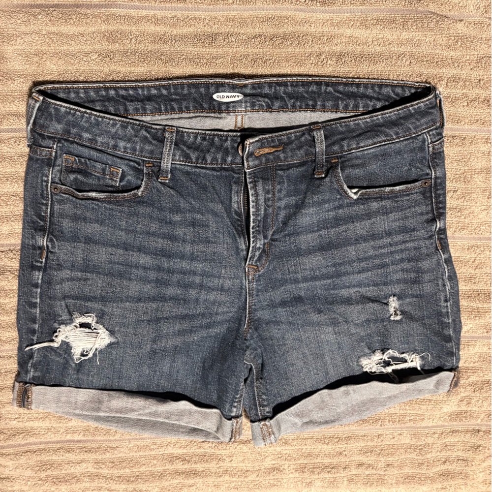 Old Navy Women’s Dark Blue Straight Jeans with Distressed Details